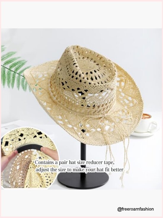 Straw Cowboy Hat for Women, Western Beach Cowgirl Hat with 2 Replacement Hat main image 4